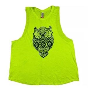 NO BOUNDARIES Neon Green Yellow Tank Top with Owl XL